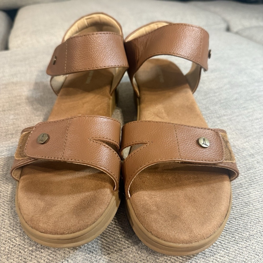 Lands End Womens 10B Brown Comfort Wedge Sandals Hook Loop Strap